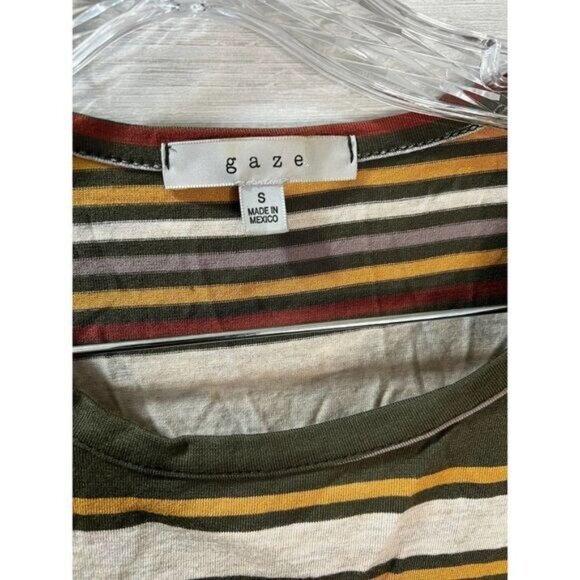 GAZE Women's Front Twist Short Sleeve Stripe Crop T-Shirt Tops Blouse - Picture 6 of 7